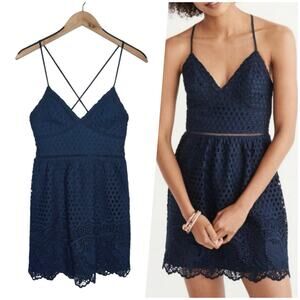 Abercrombie & Fitch | Women | Navy Blue Eyelet Lace Babydoll Mini Dress | Sz XSP